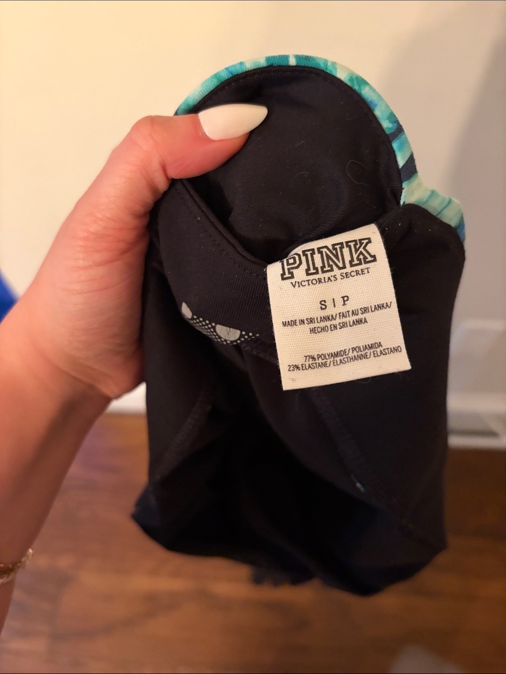 PINK Victoria's Secret Black Leggings with Teal Leaf Print Waistband - Picture 5 of 6